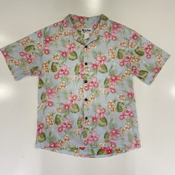 VTG HOWIE Men’s Hawaiian Shirt Reverse Print Blue Pink Floral Made In Hawaii L - Picture 1 of 7